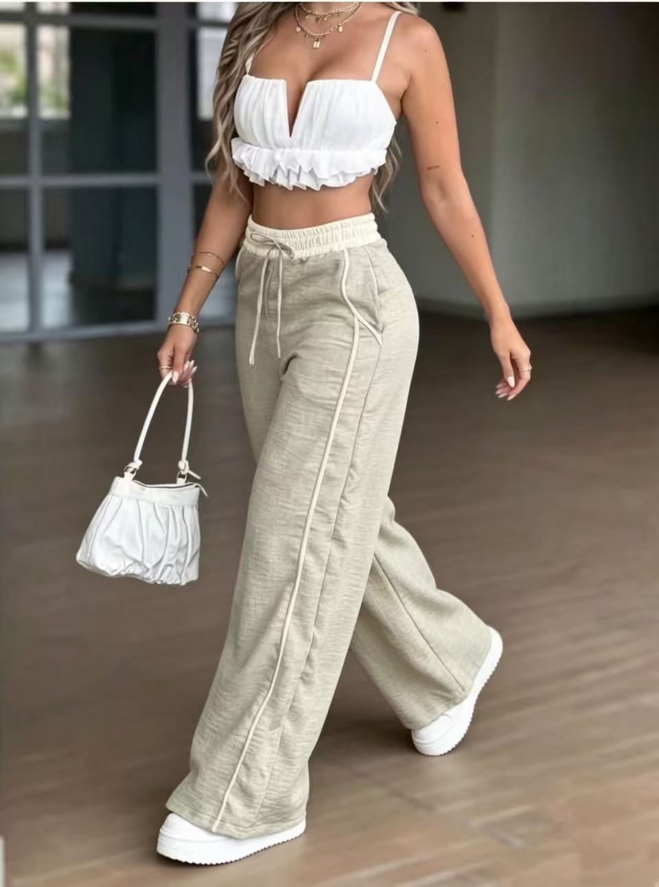 Pantalon large décontracté pour femmes avec motif d'oreilles de chat