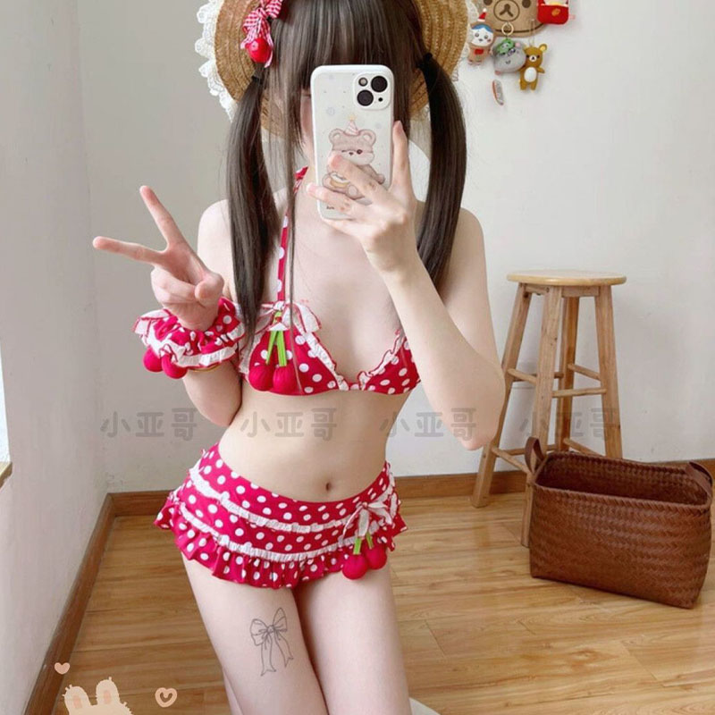 Maillot de bain japonais Kawaii pour filles, ensemble bikini imprimé mignon pour femmes, maillot de bain tendance à deux pièces, maillot de bain de plage pour femmes