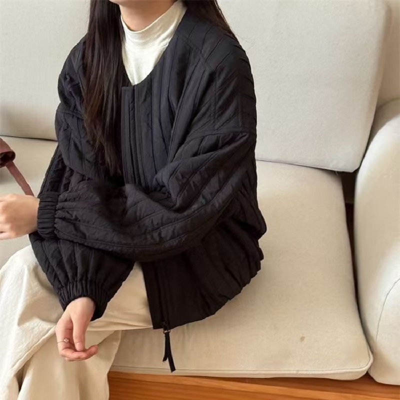 Femmes coréennes coton rembourré manteaux automne hiver léger décontracté ample col rond matelassé veste d'extérieur femme surdimensionné pardessus