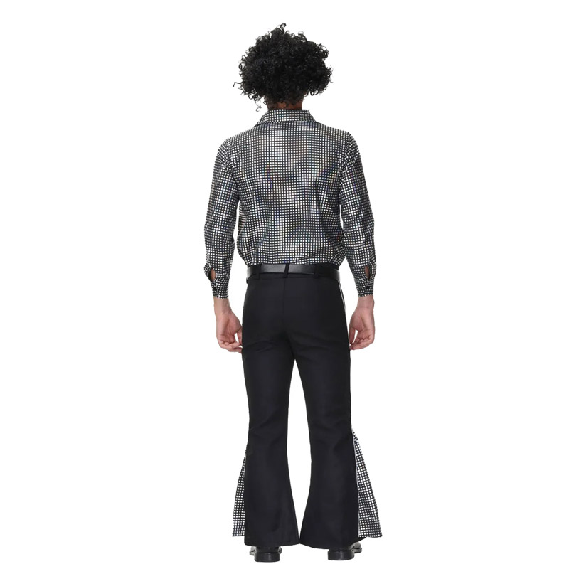 Costume d'halloween Hippie des années 60 et 70, pantalon à paillettes, chemise, hauts, bas de cloche, pantalon évasé pour hommes, tenue brillante de danse Disco pour chanteur