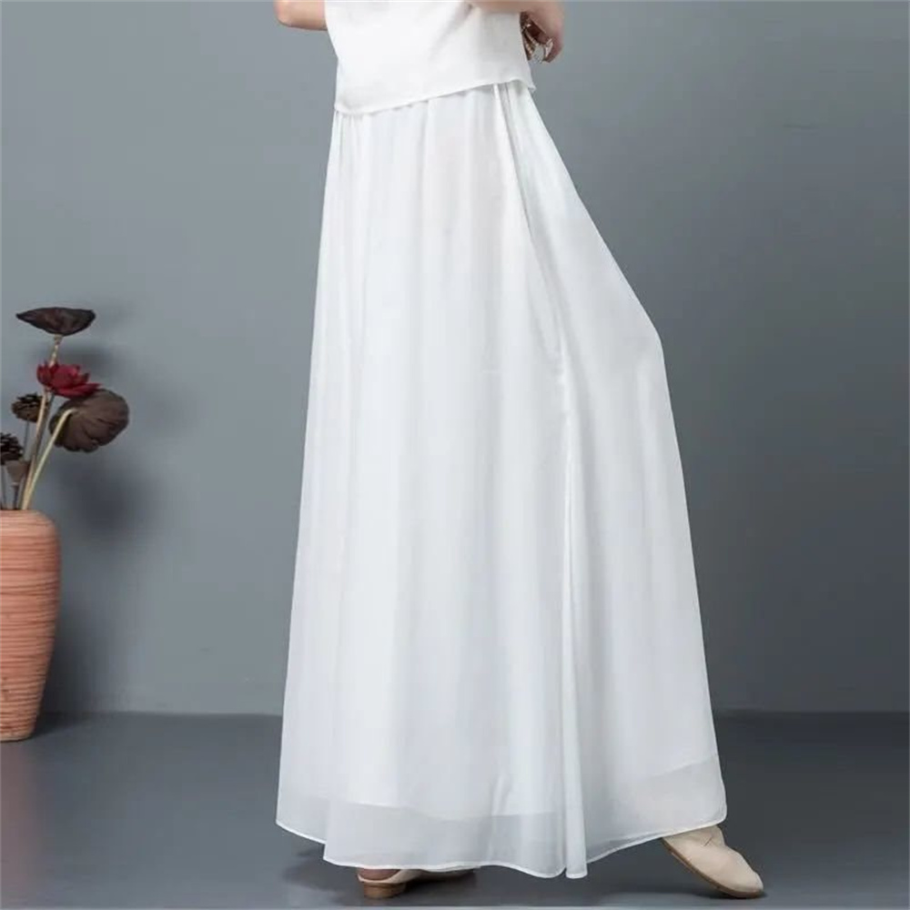 Vêtements de danse chinoise pour femmes, pantalons élégants, taille élastique, blanc et noir, vêtements de Style coréen, 2025