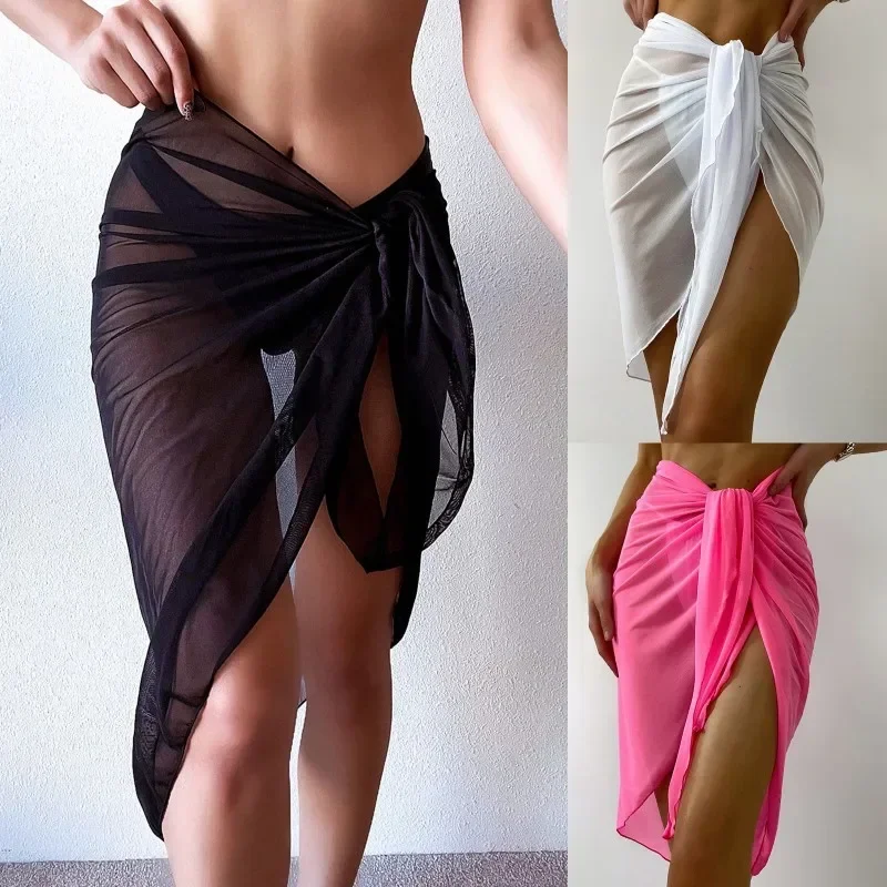 Robe de plage d'été enveloppante pure enveloppement noeud taille maillot de bain couvrir jupe Bikini enveloppes écharpe maillots de bain couverture Ups femmes Bikini châles
