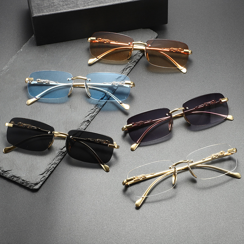 Lunettes de soleil carrées sans monture, bords taillés en diamant, lunettes de soleil tendance pour hommes et femmes, lunettes de voyage haut de gamme, petites montures