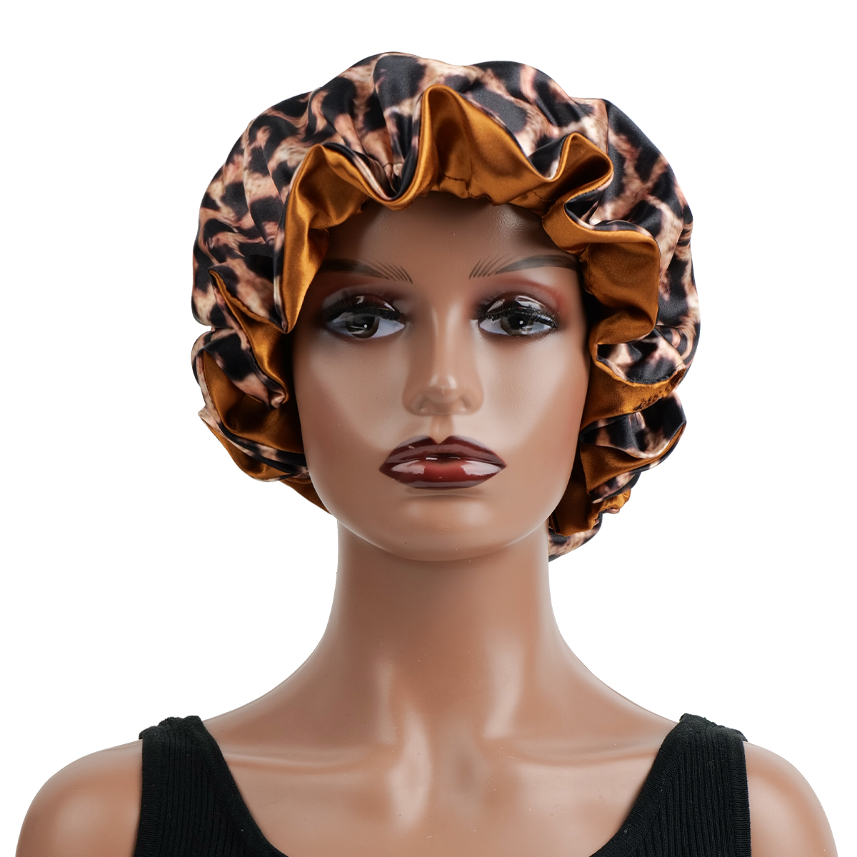 Bonnet de nuit en Satin de soie imprimé léopard, Double couche, confortable et décontracté, pour soins capillaires, pour un usage quotidien, 1 pièce