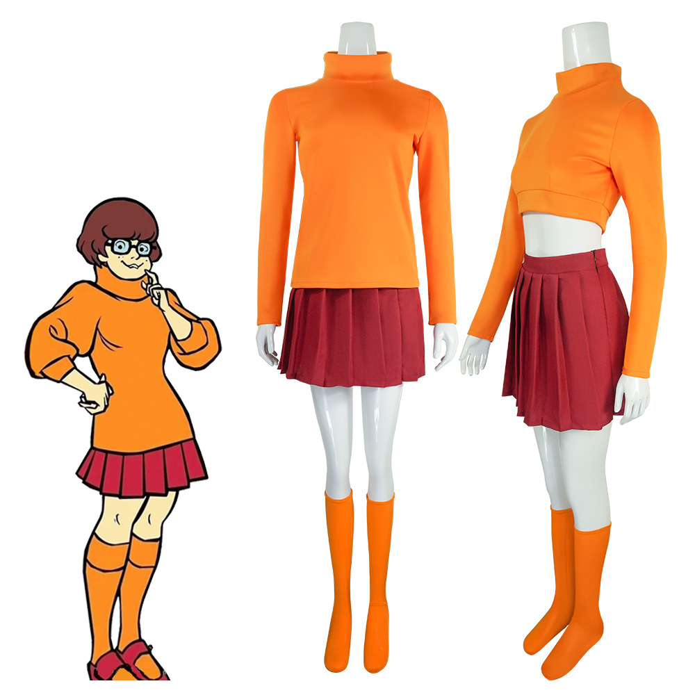 Costume de Cosplay Anime Velma, uniforme Orange de personnage de film, Costume d'halloween pour femmes et filles, tenues de jeu de rôle