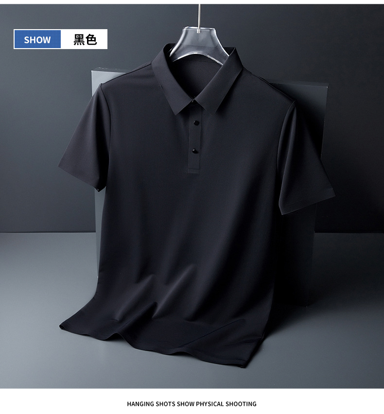 T-shirt en soie glacée sans trace pour homme, haut léger, demi-manche, couleur unie, en soie lisse, respirant, POLO sans trace