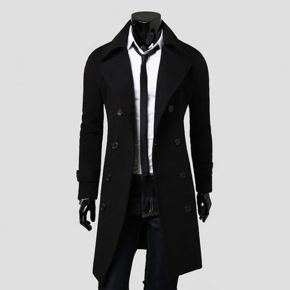 Trench-Coat Simple à Double boutonnage pour hommes, manteau résistant au froid, veste de couleur Pure