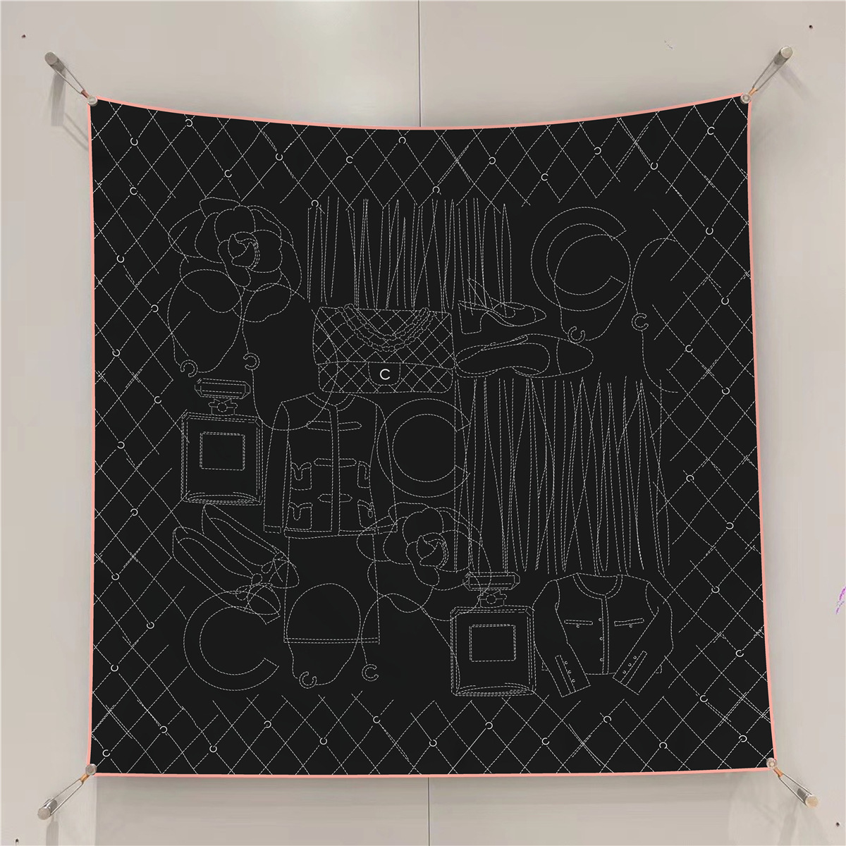 Nouveau Foulard Carré de Voyage pour Femme en Twill Noir et Blanc Peint à la Main, 90 cm, Protection Solaire, Châle, Écharpe, Voile