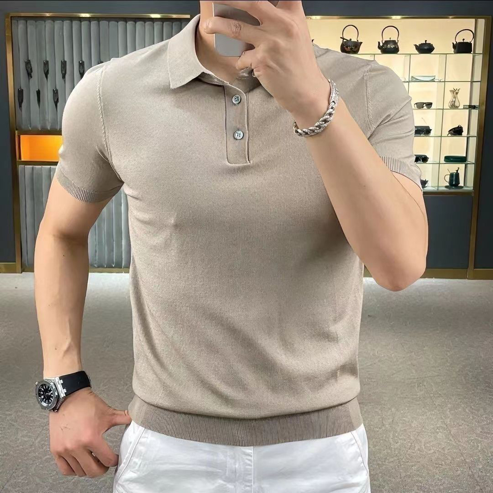 Polos à Manches Courtes et Col Rabattu pour Homme, Vêtements Tricotés Décontractés et Solides, Pull en Y, Streetwear, Été