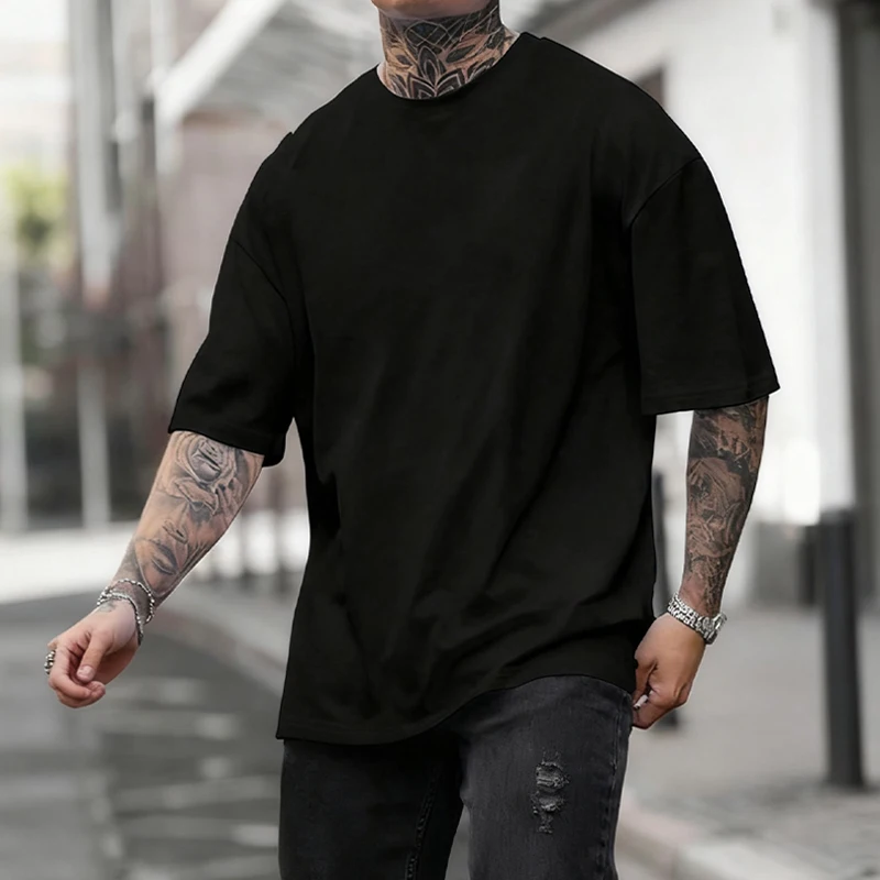 Coton offres spéciales hommes T-shirt couleur unie décontracté qualité à manches courtes Sports de plein air Jogging T-shirt doux ample noir blanc t-shirts