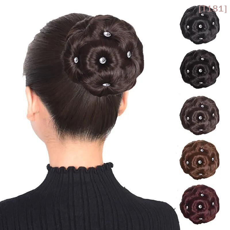 Chignon synthétique avec strass colorés et brillants pour femme, pince à cheveux en forme de bourgeon, pince à queue de cheval réaliste, outils de coiffure
