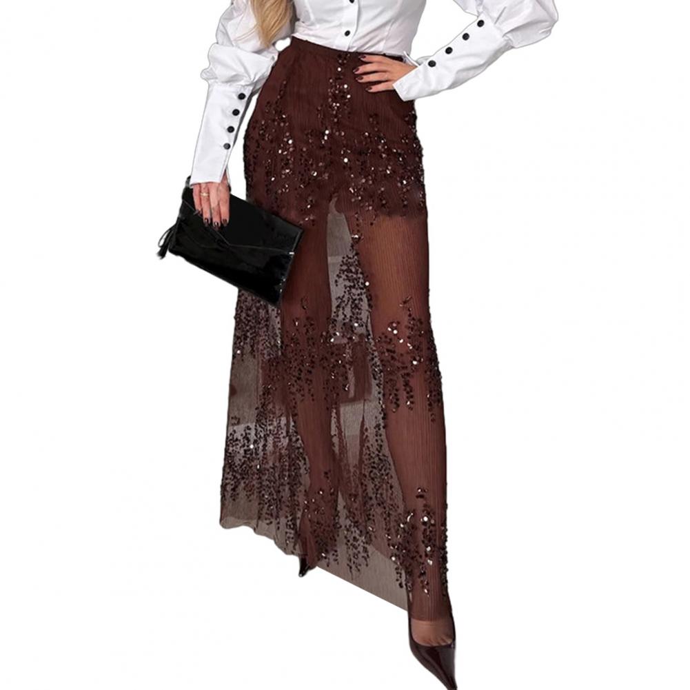 2026 paillettes maille Patchwork jupe mode femmes a-ligne tout-match cheville longueur jupes fête bureau dame 2025 automne Maxi jupes