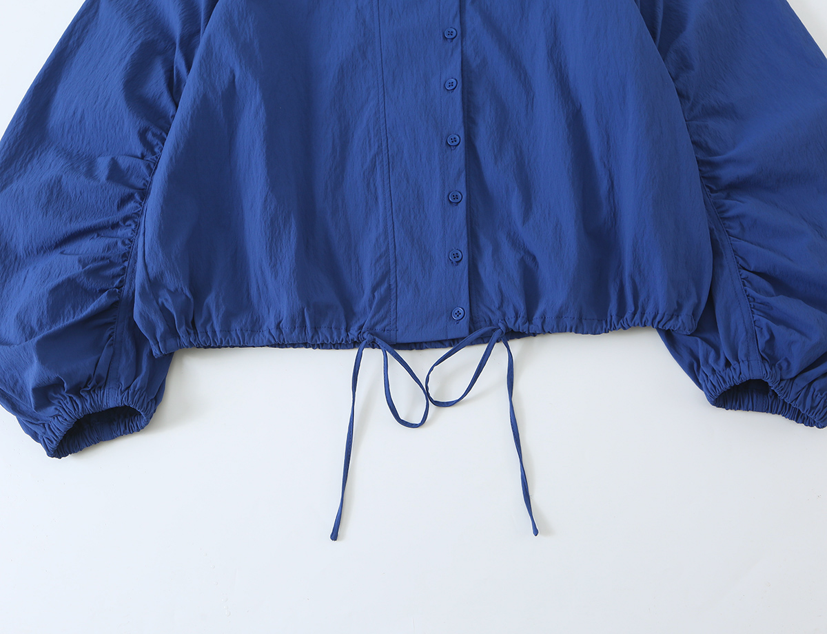 BSAY Nouvelle Veste Courte Décontractée pour Femme, Style Bureau, Boutonnée, Col Montant, Manches Froncées, Ourlet à Cordon de Serrage, Coupe Ample, Manteau Quotidien