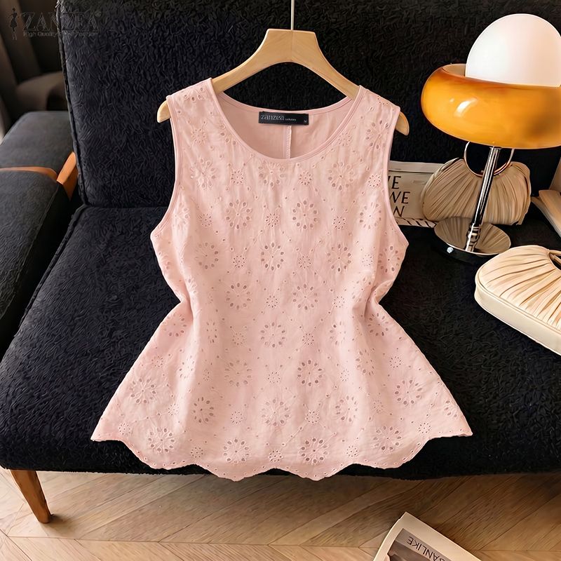 ZANZEA – débardeurs élégants en dentelle et crochet pour femmes, chemisier bohème décontracté pour les vacances, chemise de plage en patchwork, t-shirts de travail pour femmes