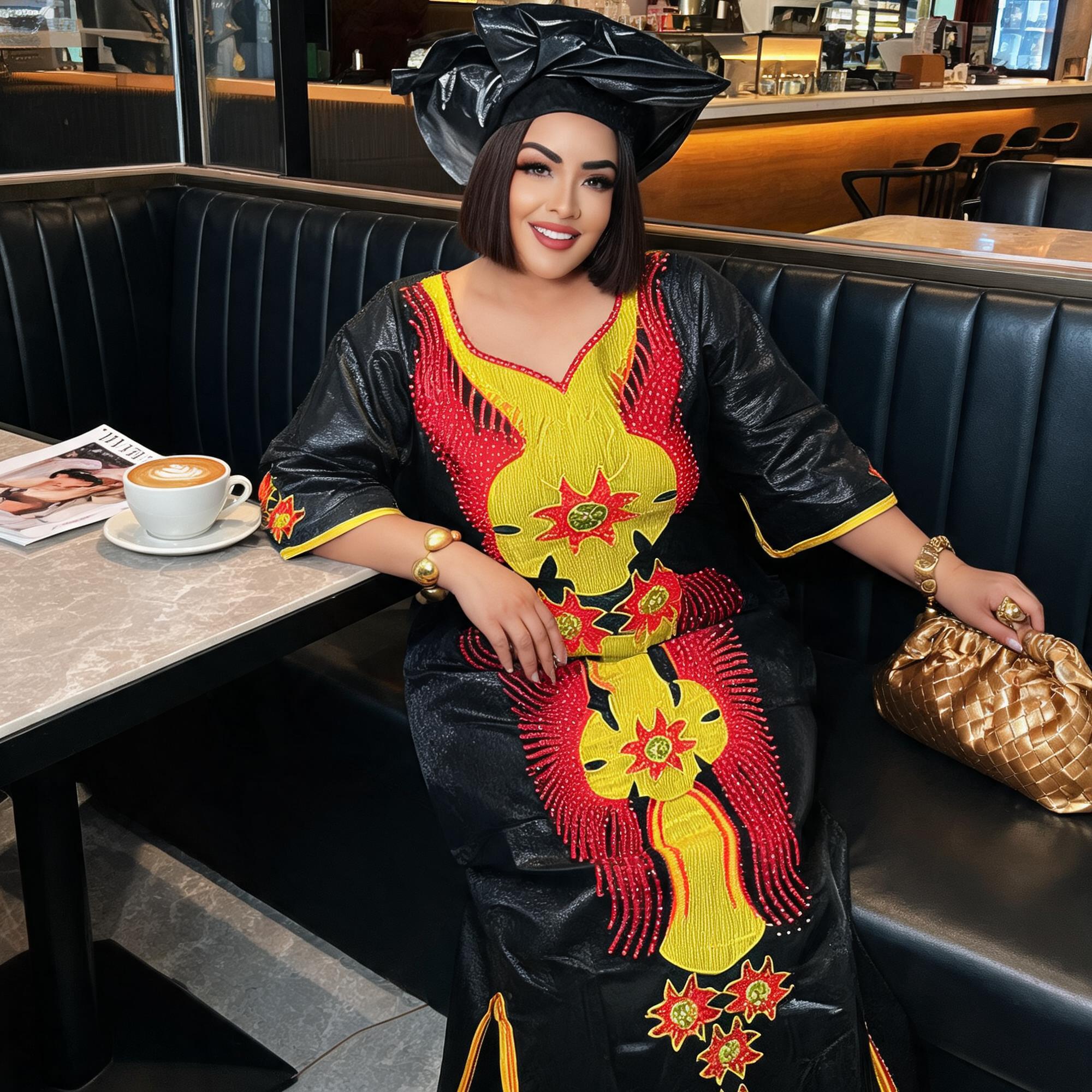 Robes africaines pour femmes grande taille, robe longue avec écharpe, design brodé Bazin Riche