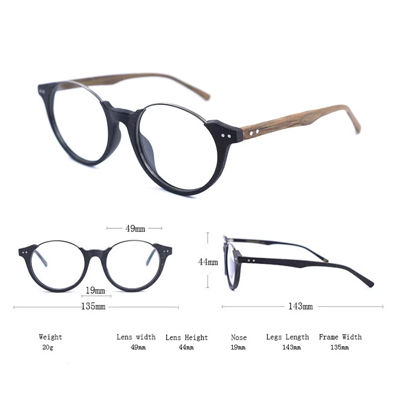 Lunettes Vintage hommes demi-monture ronde métal bois | Cadre de lunettes optiques, lentille claire Prescription rétro lunettes montures femmes