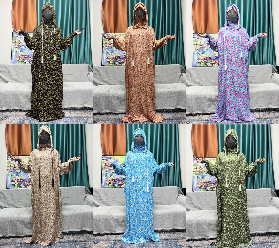 Ensemble Abayas Musulmans pour Femmes, Vêtement de Prière, Floral, Double Couche, Capuche, Robe à Manches sulf, Festival Traditionnel, 2024