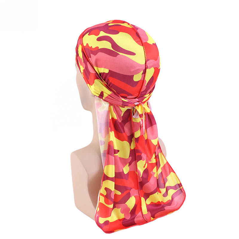 Foulard unisexe long imitation soie, Doo Rag musulman, Chapeau de pirate, Durag, Bonnets chimio camouflage, Chapeau crâne, Turban, Bandeau pour cheveux, Bandanas