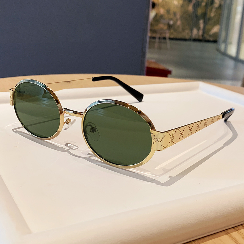 Glamour luxe femmes lunettes de soleil métal ovale marque lunettes de soleil pour dames élégant concepteur nuances UV400