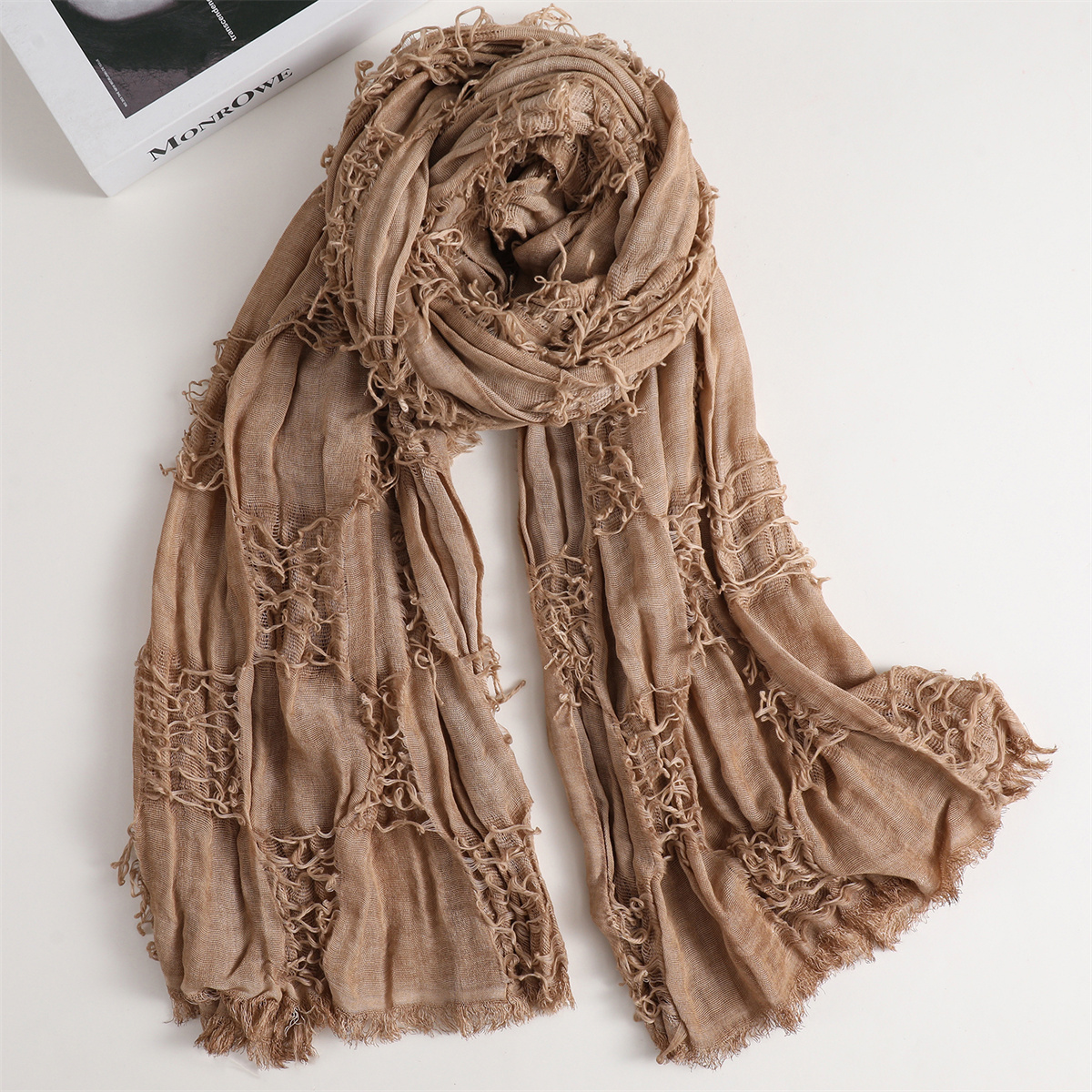 Écharpe Hip Hop Punk à franges et trous déchirés pour femmes, en coton et lin, style gothique vintage, hijab ethnique, écharpe apocalyptique, cape