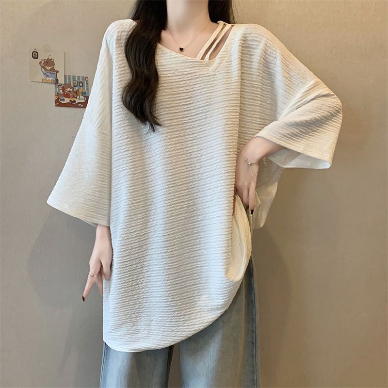 T-shirt col rond manches mi-longues pour femmes, tendance, grande taille, été, solide, simplicité, mode, décontracté, vêtements coréens