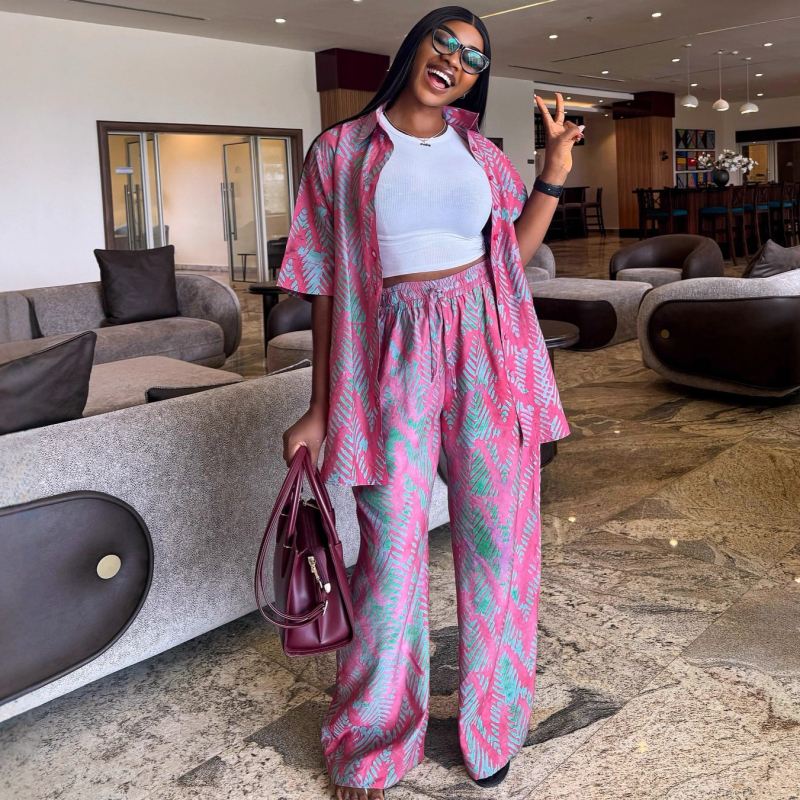 Nouvelle mode africaine femmes deux pièces ensemble imprimé à manches courtes chemise ample et pantalon ensemble femme tenues décontractées