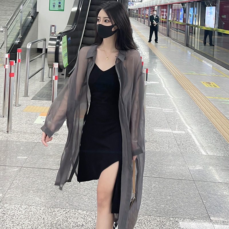 Vestes d'été transparentes pour femmes, protection solaire, style long, vacances, couleur unie, chic, respirant, mode, combinaison coréenne décontractée, douce et élégante