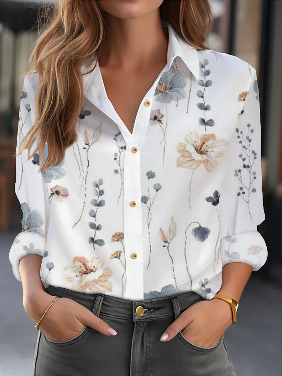 Chemisier ample élégant femme mode tempérament à manches longues femme chemise imprimé décontracté femme chemise haut de vacances
