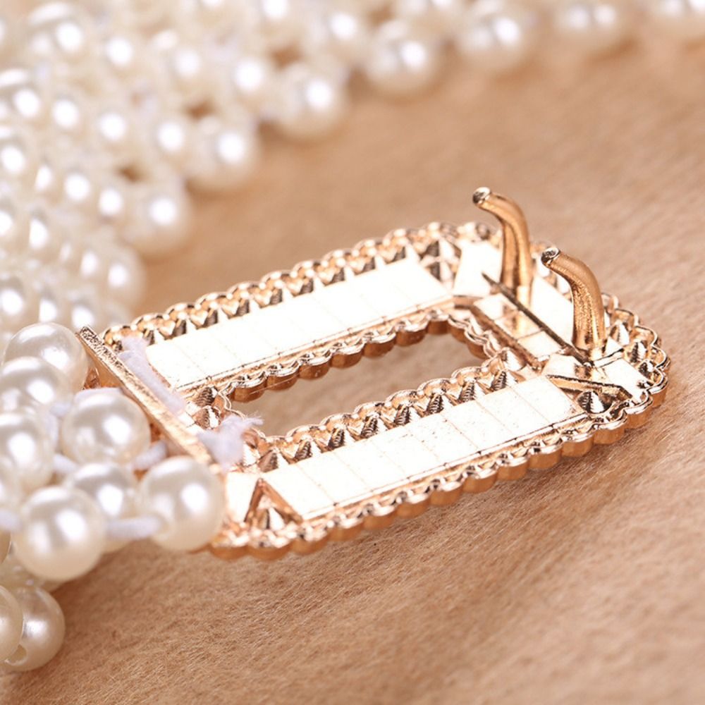 Ceinture Décorative Femme Élastique Fine à Boucle Métallique avec Perles, Style Décontracté et Polyvalent