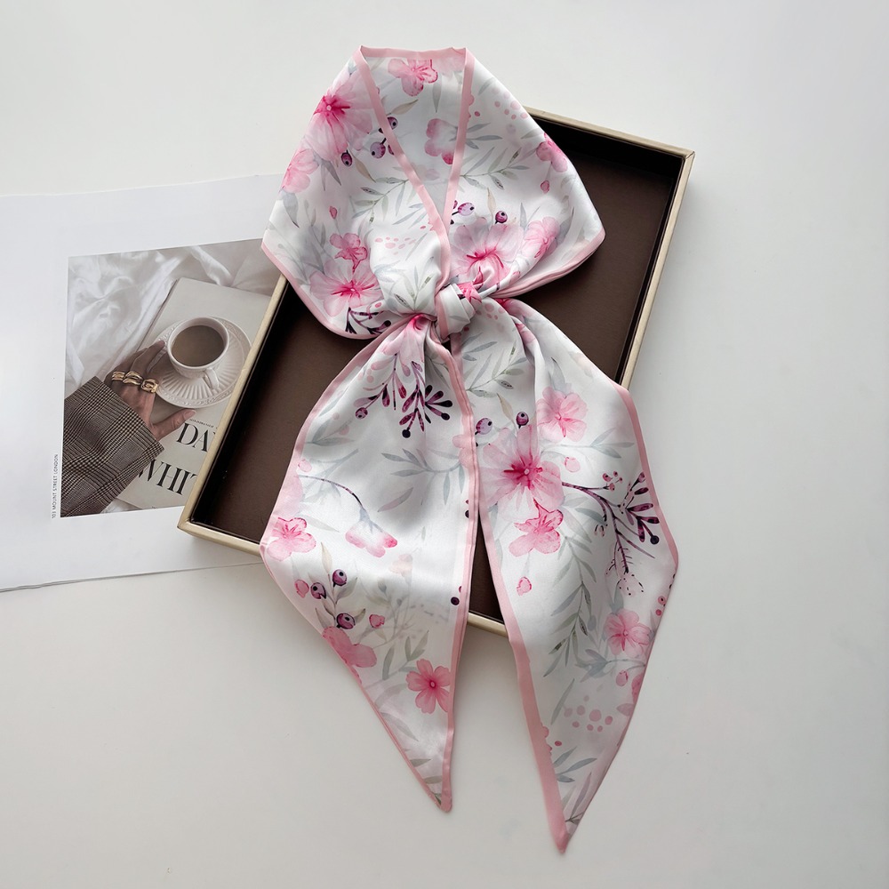 Élégant Foulard Floral Long pour Femme, Effet Soie, Foulard de Cou Fin, Bandeau, Foulard Imprimé, Ruban de Cou, Accessoire de Sac, Printemps