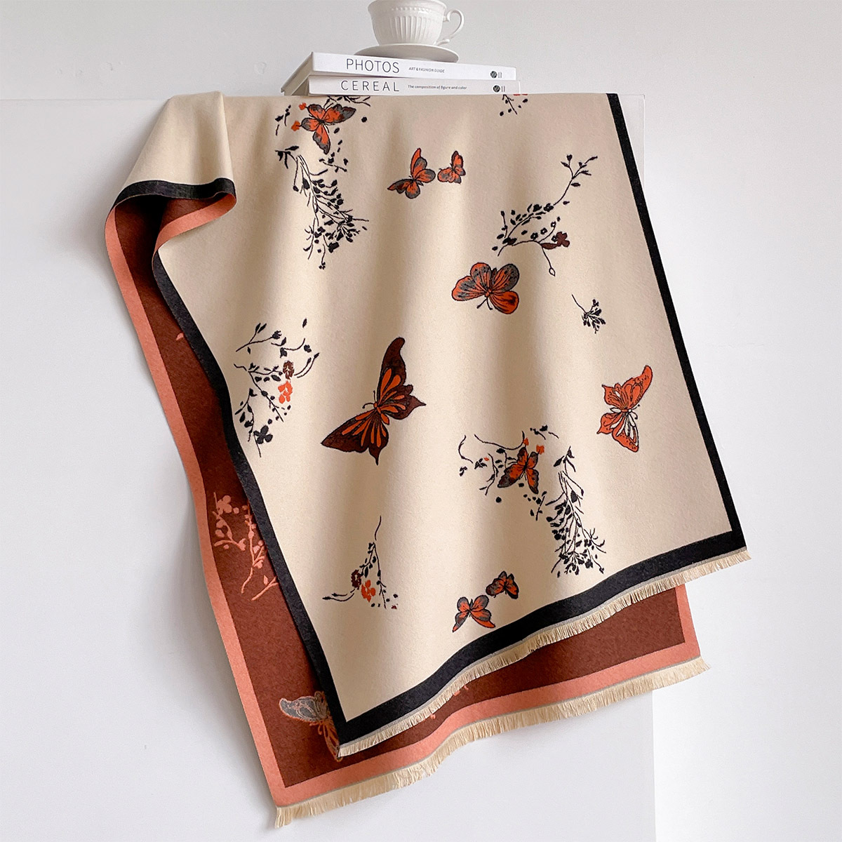 Écharpe en imitation cachemire pour femmes, à franges, épaisse et chaude, réversible, imprimée, pour l'hiver, type pashmina, grande couverture enveloppante.
