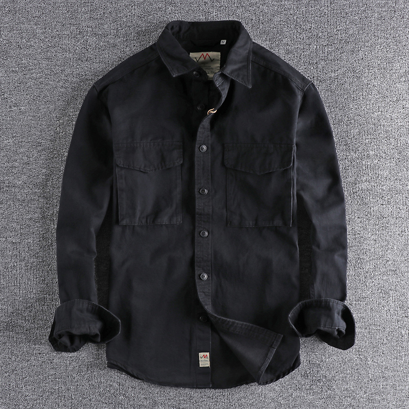 Chemise de travail pour hommes, kaki, lavage rétro, couleur unie, poche tridimensionnelle, tendance, veste ample, nouvelle collection automne 204