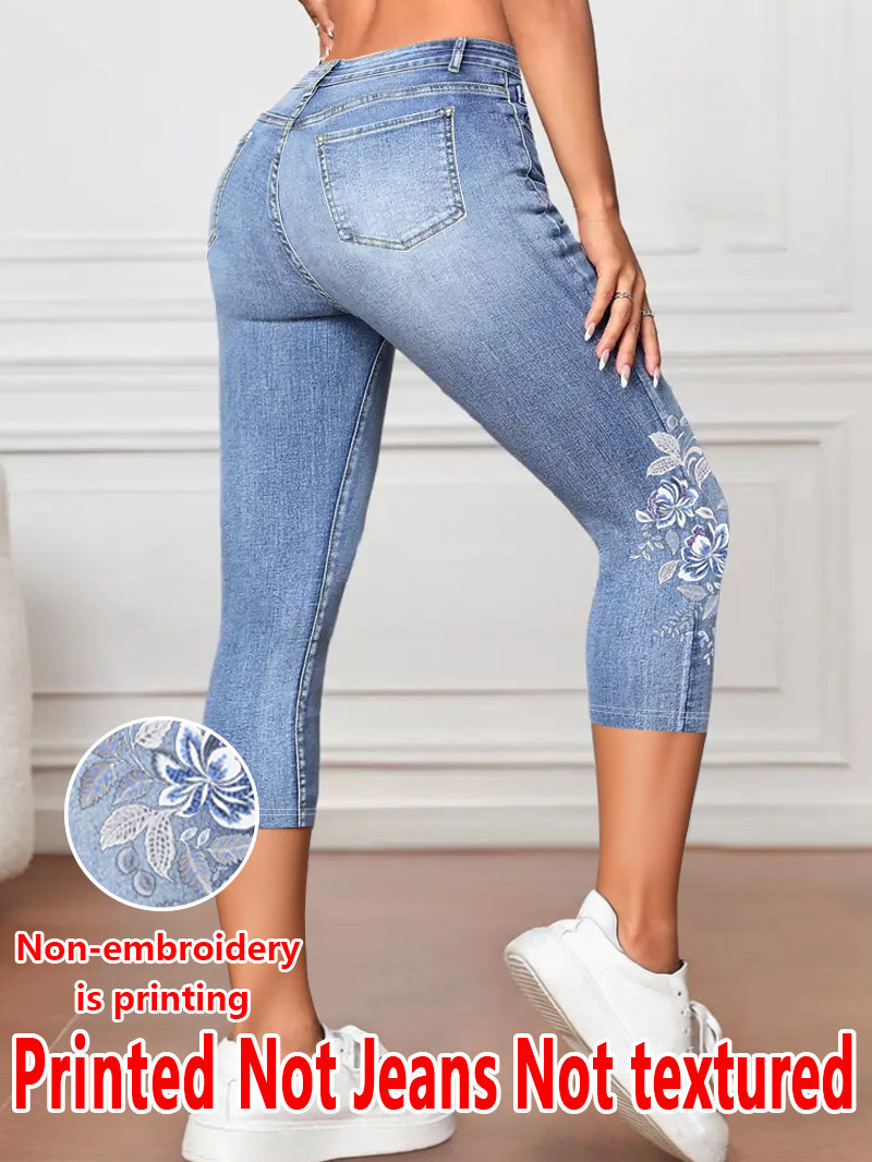 Leggings trois-quarts pour femmes 1343 avec imprimé floral, pantalon moulant