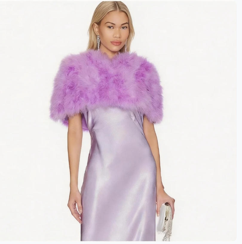Capelet en Plumes d'Autruche Marabout Lavande Véritable pour Femme – Écharpe de Soirée Élégante pour Mariage et Occasions Spéciales