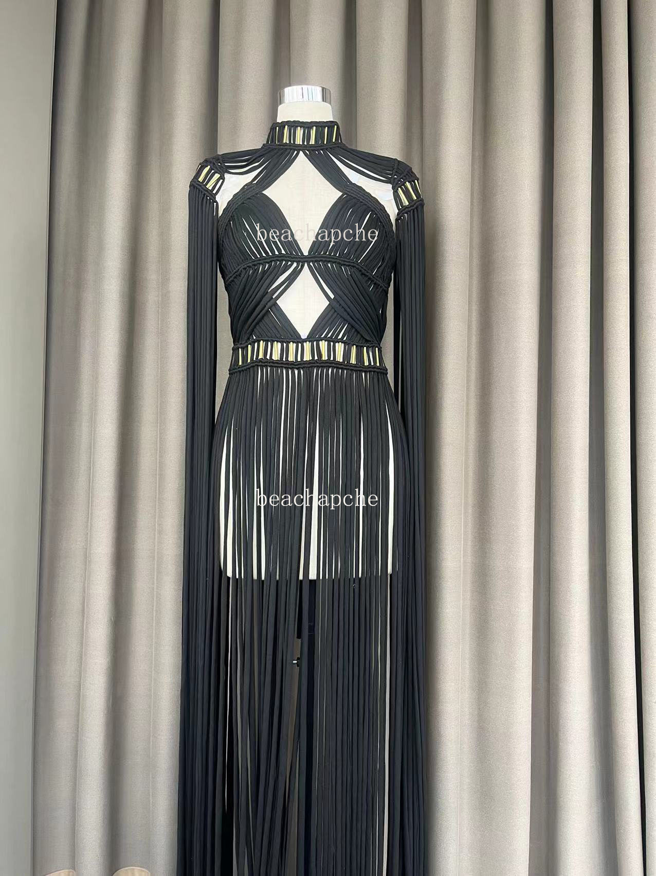 Beachapche-Robe Maxi Blanche à Col Roulé et Pompon pour Femme, Tenue Sexy en Macramé, à la Mode, pour Boîte de Nuit, 2023