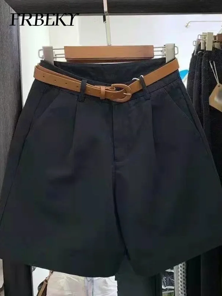 Short en coton pour femmes, mode coréenne, ample, décontracté, taille haute, droit, Streetwear, vêtements pour femmes (avec une ceinture), nouvelle collection été