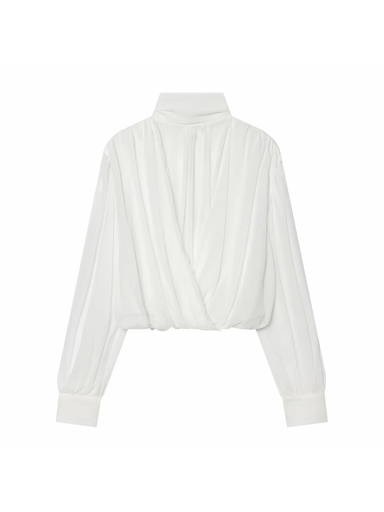 Chemisiers et hauts pour femmes, mode féminine, chemisiers amples à manches longues, élégants, printemps, chemisiers chics pour femmes, hauts à col montant