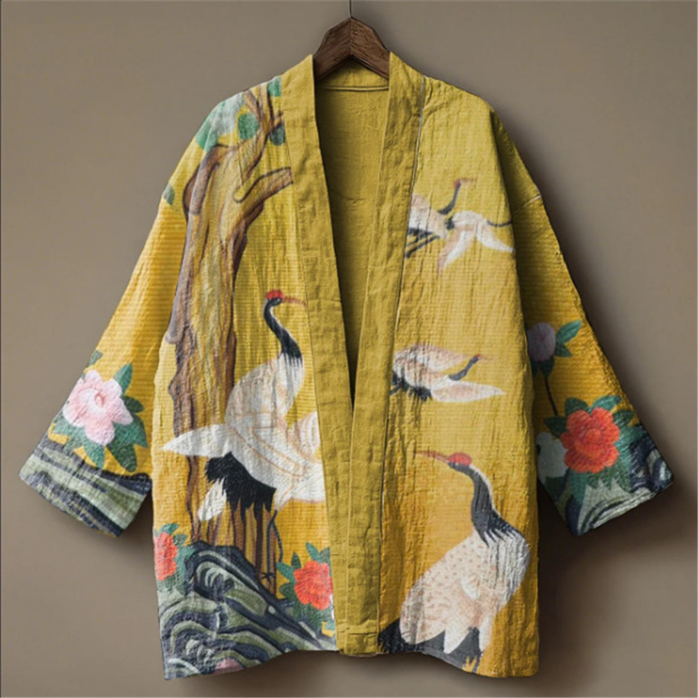 Kimono japonais imprimé grue pour hommes et femmes, costume traditionnel asiatique d'été, Yukata Haori, cardigan floral, costumes de cosplay