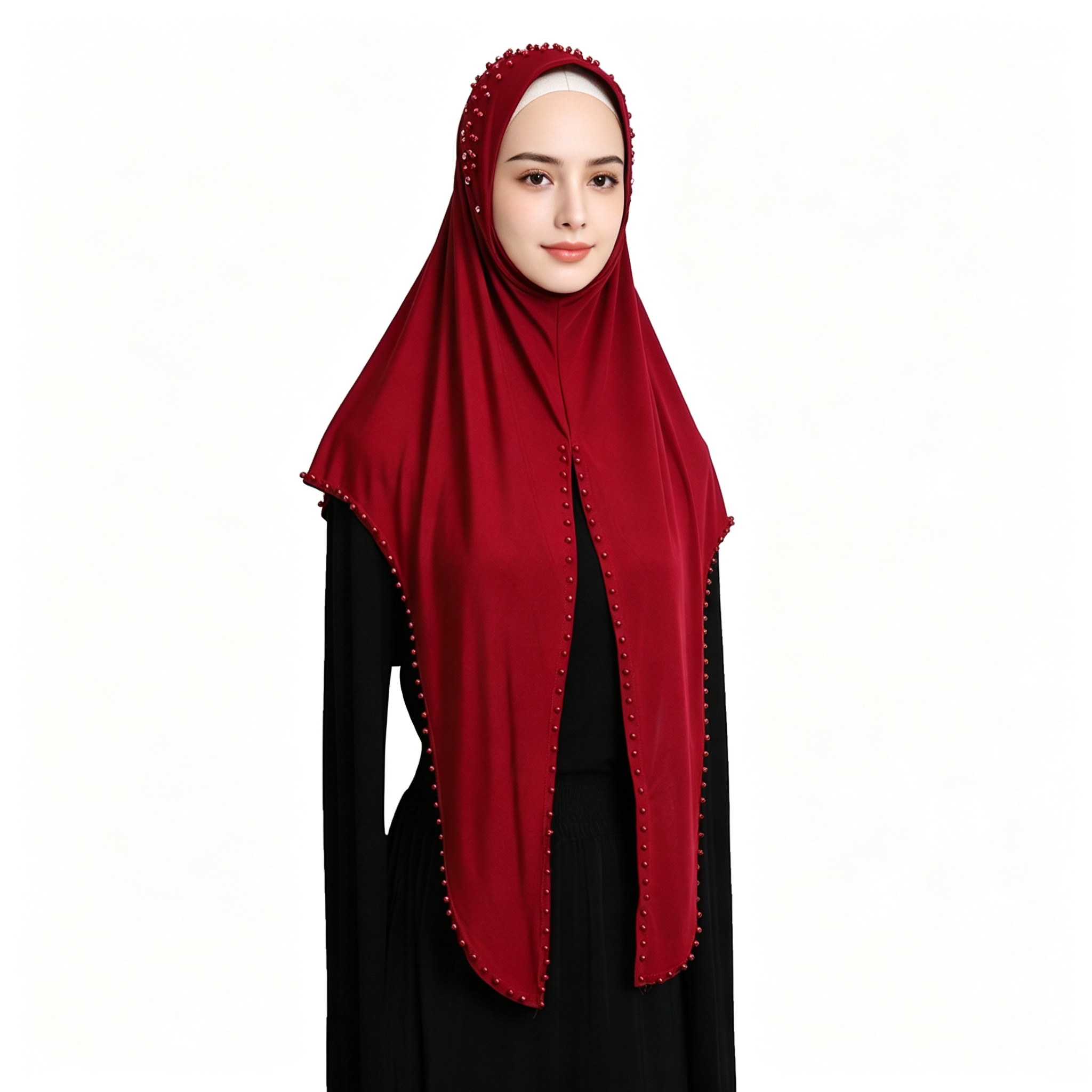 Hijab instantané une pièce pour femmes musulmanes, orné de strass et de perles, Khimar Jilbab, couvre-chef islamique pour la prière, facile à porter, hijabs modestes.