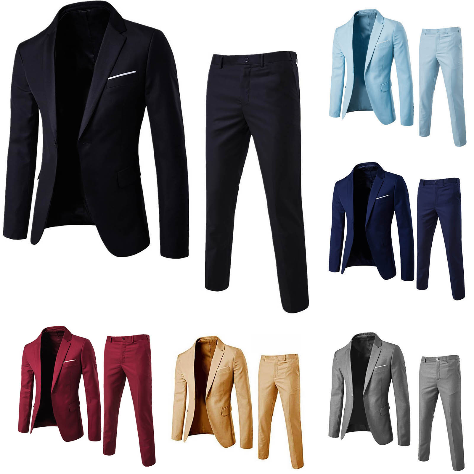 Costume de mariage de luxe 2 pièces pour hommes, mode slim, couleur unie, costume de bureau d'affaires, ensembles pantalons pour hommes de grande taille