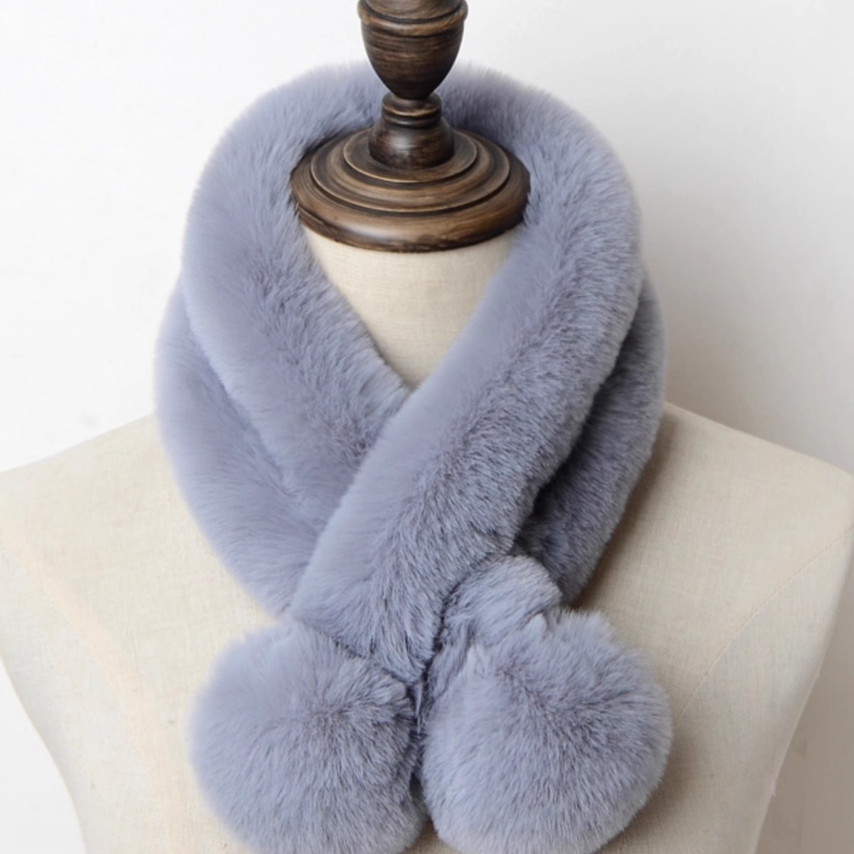 1pc peluche croix écharpe fausse fourrure de lapin épaissi en peluche boule thermique écharpe épaisse hiver femmes cou plus chaud col foulard