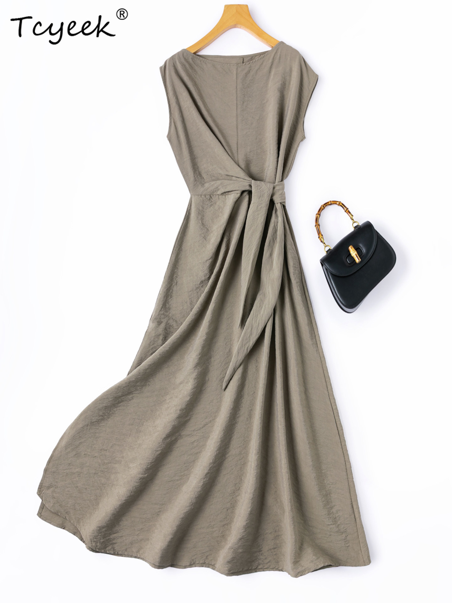 Robe de Soirée Tcyeek 76% Soie Véritable pour Femme, Robes Élégantes pour Femmes, Vêtements d'Été 2026, Robe Fendue en Soie Sèche, Coupe Ample, Vestidos Mujer
