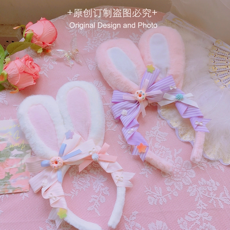 Bandeau d'oreille de lapin pour filles, couvre-chef japonais mignon, nœud rose, accessoires pour cheveux Lolita, cosplay doux JK
