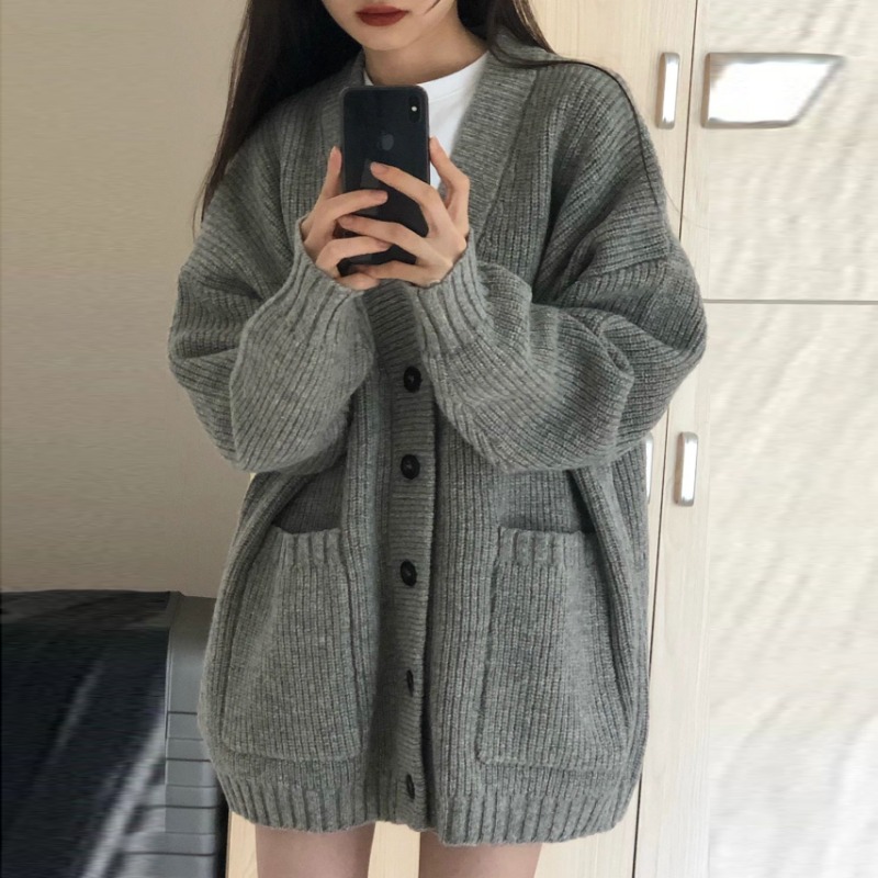 Automne hiver femmes Cardigan pull manteaux mode femme à manches longues col en v lâche tricoté vestes pull décontracté Cardigans