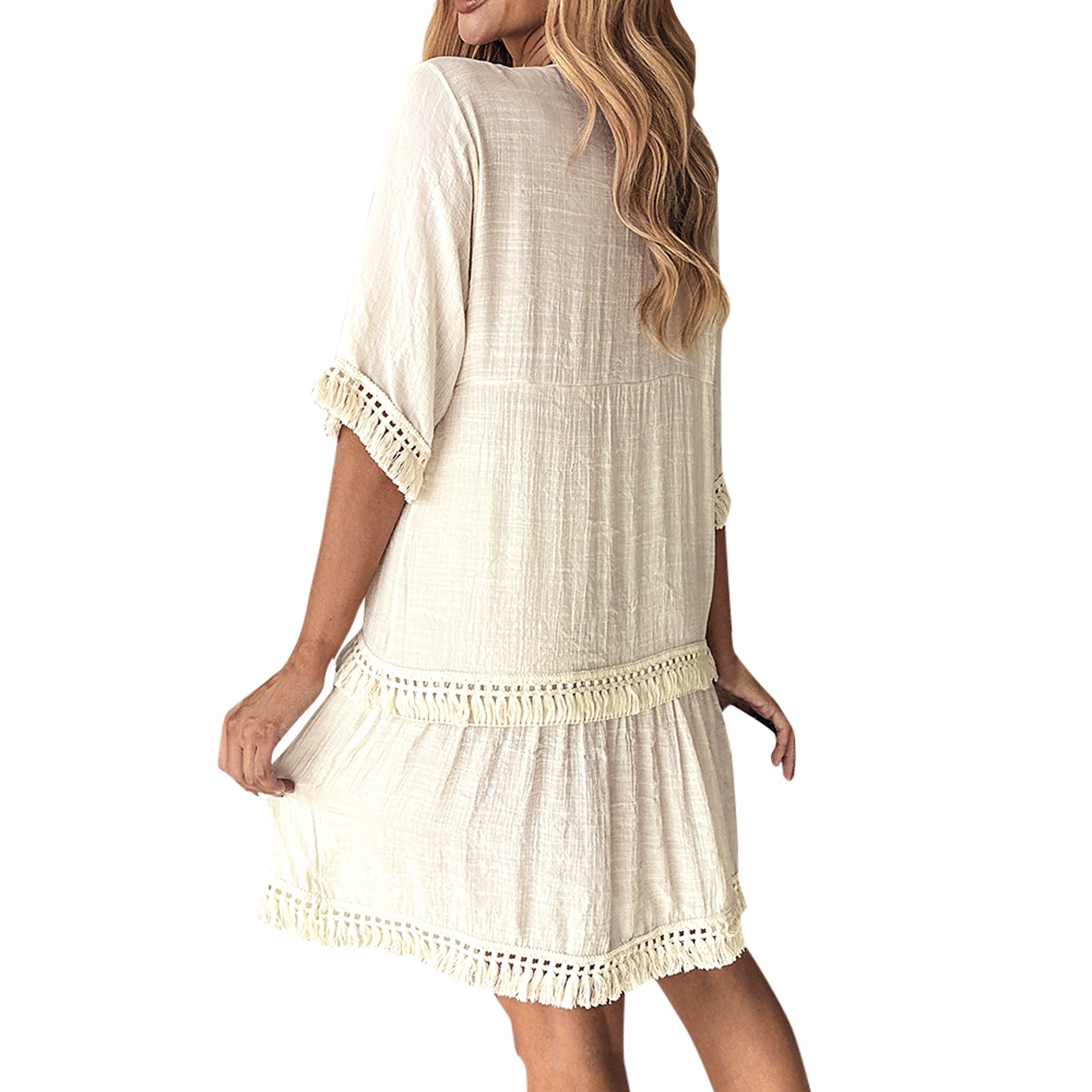 Robe bohème brodée à col en V pour femmes, robes décontractées élégantes avec glands, robe éducative confortable