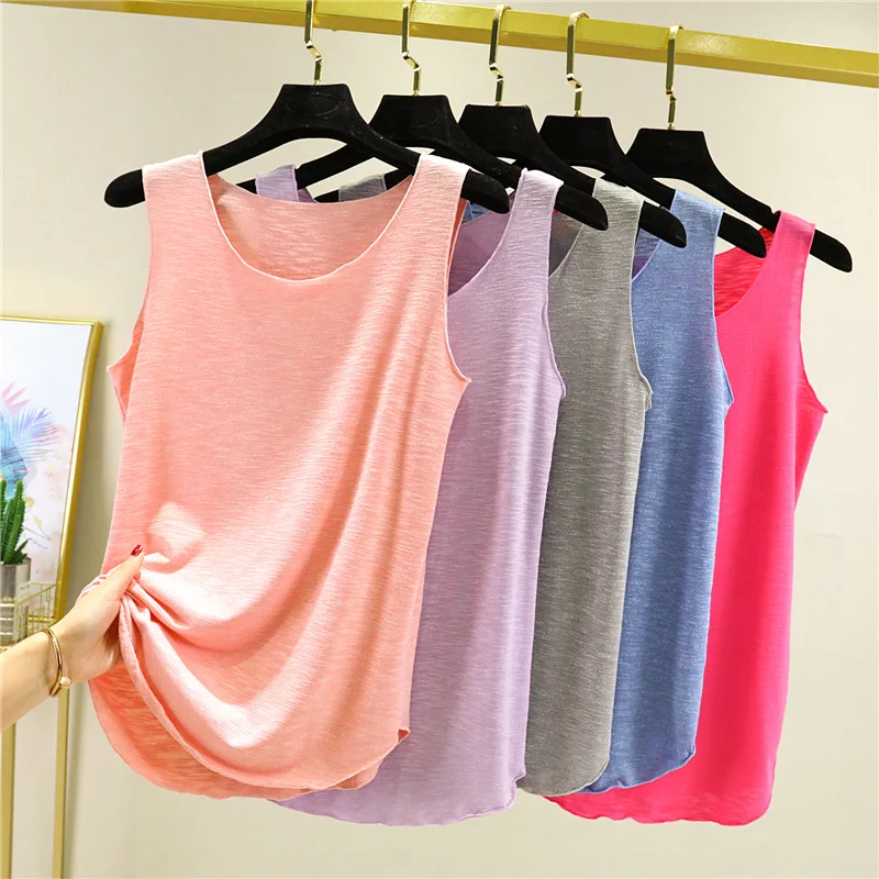Camis en coton pour femmes, vêtements d'extérieur d'été, débardeur sans manches, col rond, chemise de base ample en coton, Cool pour filles des années 90, gilet Streetwear doux