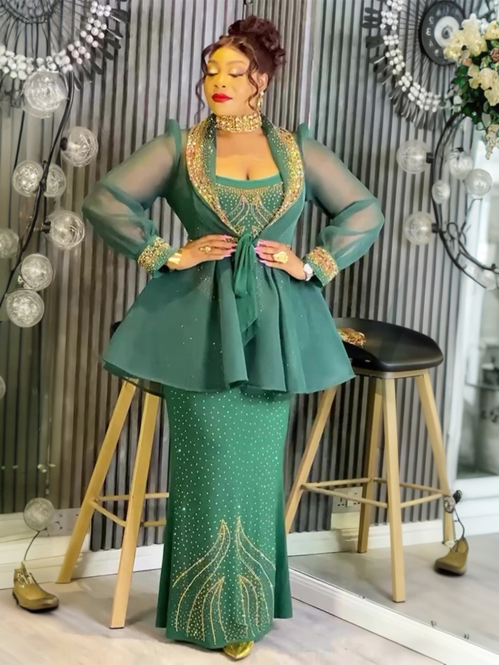 Vêtements africains pour femmes, ensemble 2 pièces Dashiki diamant, robe de soirée, grande taille, robes longues de fête de mariage turque avec manteau, nouvelle collection 2026