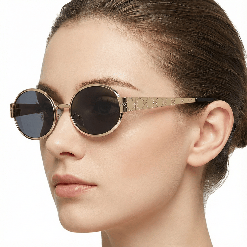 Glamour luxe femmes lunettes de soleil métal ovale marque lunettes de soleil pour dames élégant concepteur nuances UV400