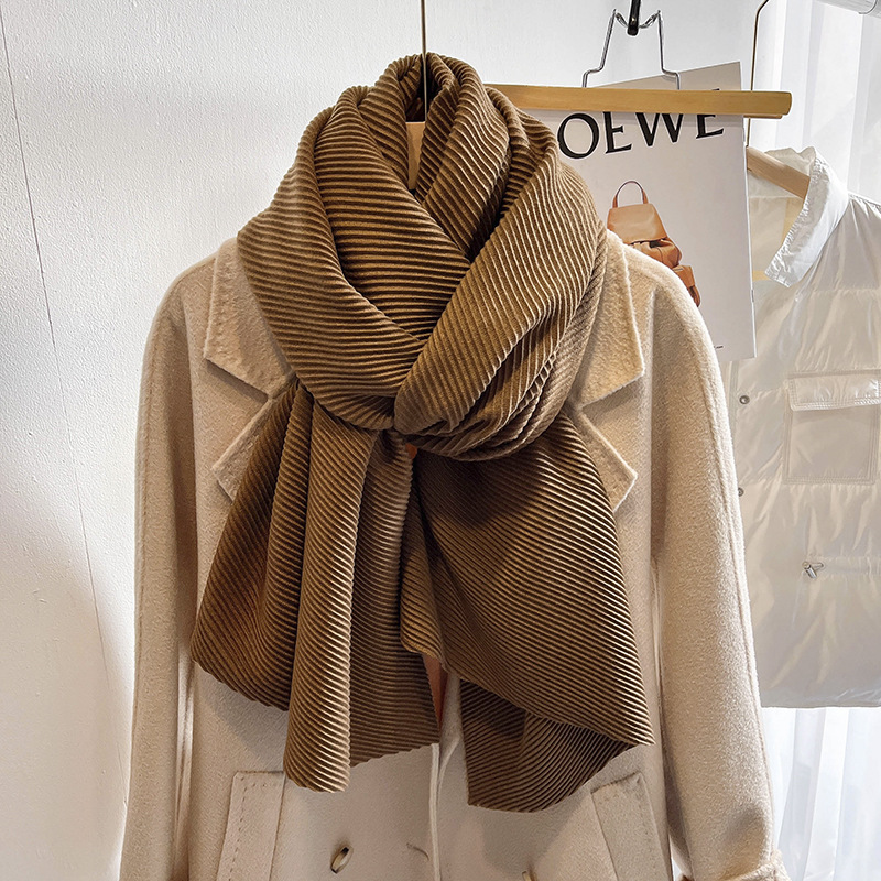 Écharpe plissée unie en faux coton-lin pour femme, châle chaud de style japonais, cache-cou polyvalent de mode coréenne