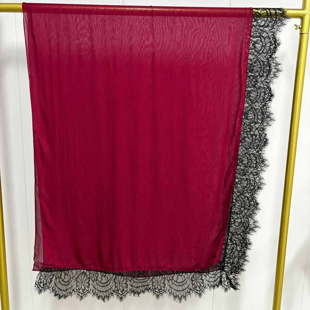 Foulard de mode en coton avec bordure en dentelle, protection solaire, hijab long, couleur unie, châle fin et large, accessoire de cou